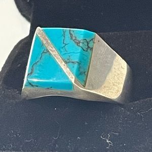 Men’s Turquoise & Sterling Silver Ring Size 13 Signed